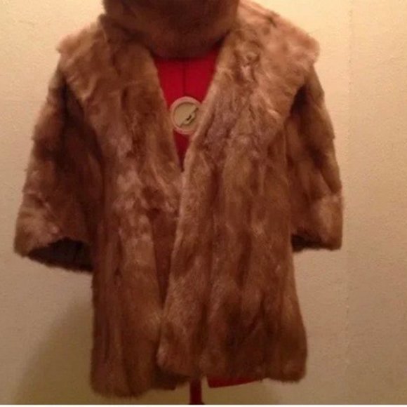 Vintage Genuine Mink Fur Stole Cape Wrap - Picture 1 of 11